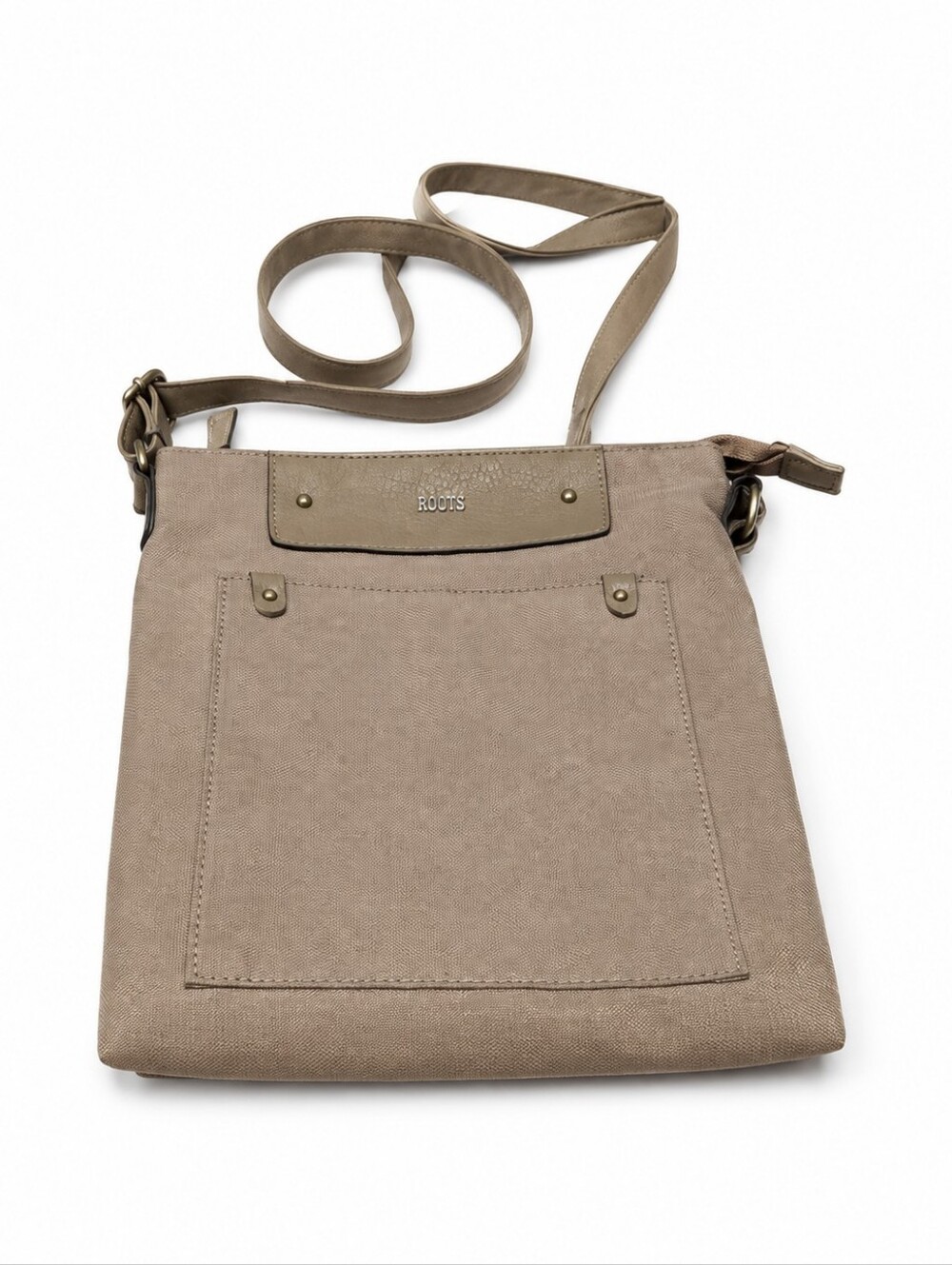 Roots Women’s Taupe Canvas Crossbody Shoulder Bag Adjustable Strap